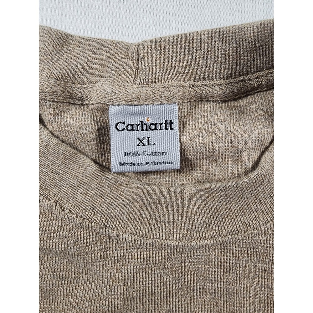 Carhartt Vintage Thermal Shirt Men XL Tan Waffle Knit Long Sleeve Workwear Layer - Picture 5 of 7